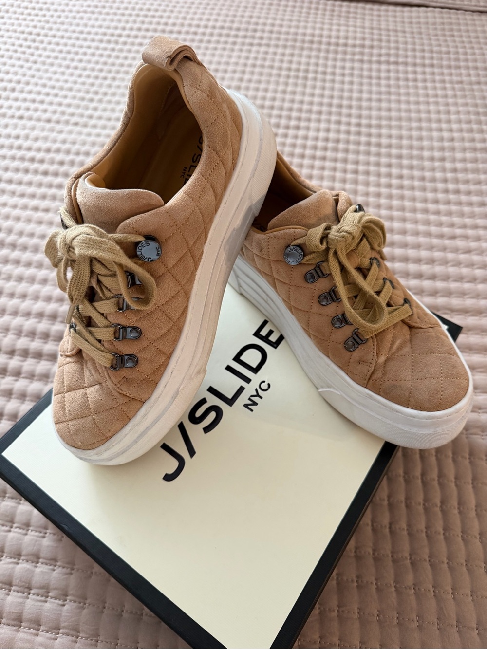 J/SLIDES Quilted Tan Platform Sneakers